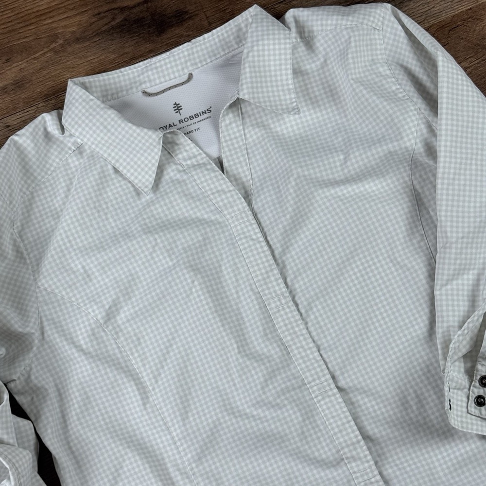 Royal Robbins Shirt Womens Large Gray Collared Long Sleeve Button Up Travel Top